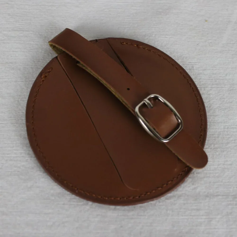 Oceania Club Genuine Brown Leather Round Personal Luggage Travel Bag Tag Carry